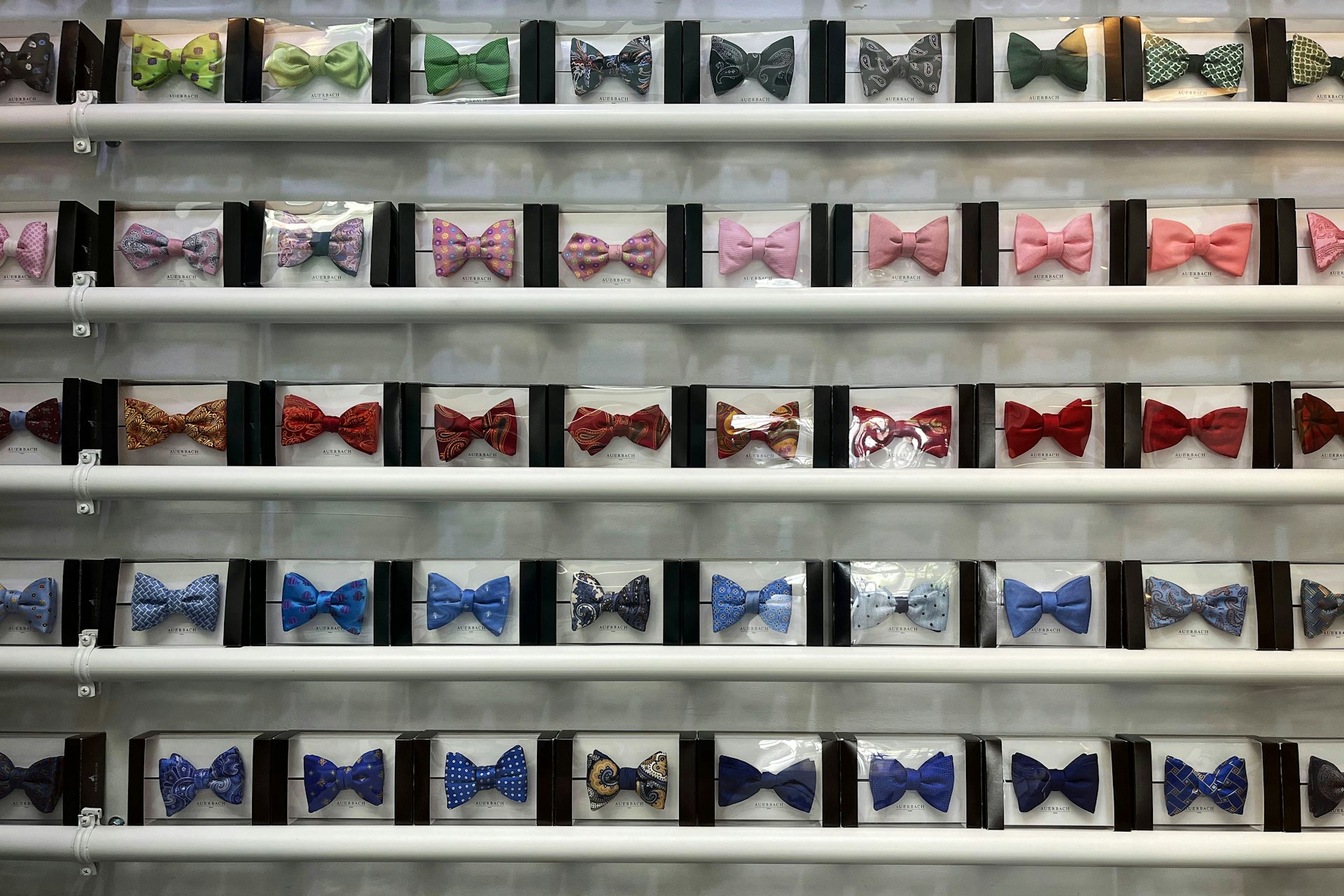 Display of colorful bow ties